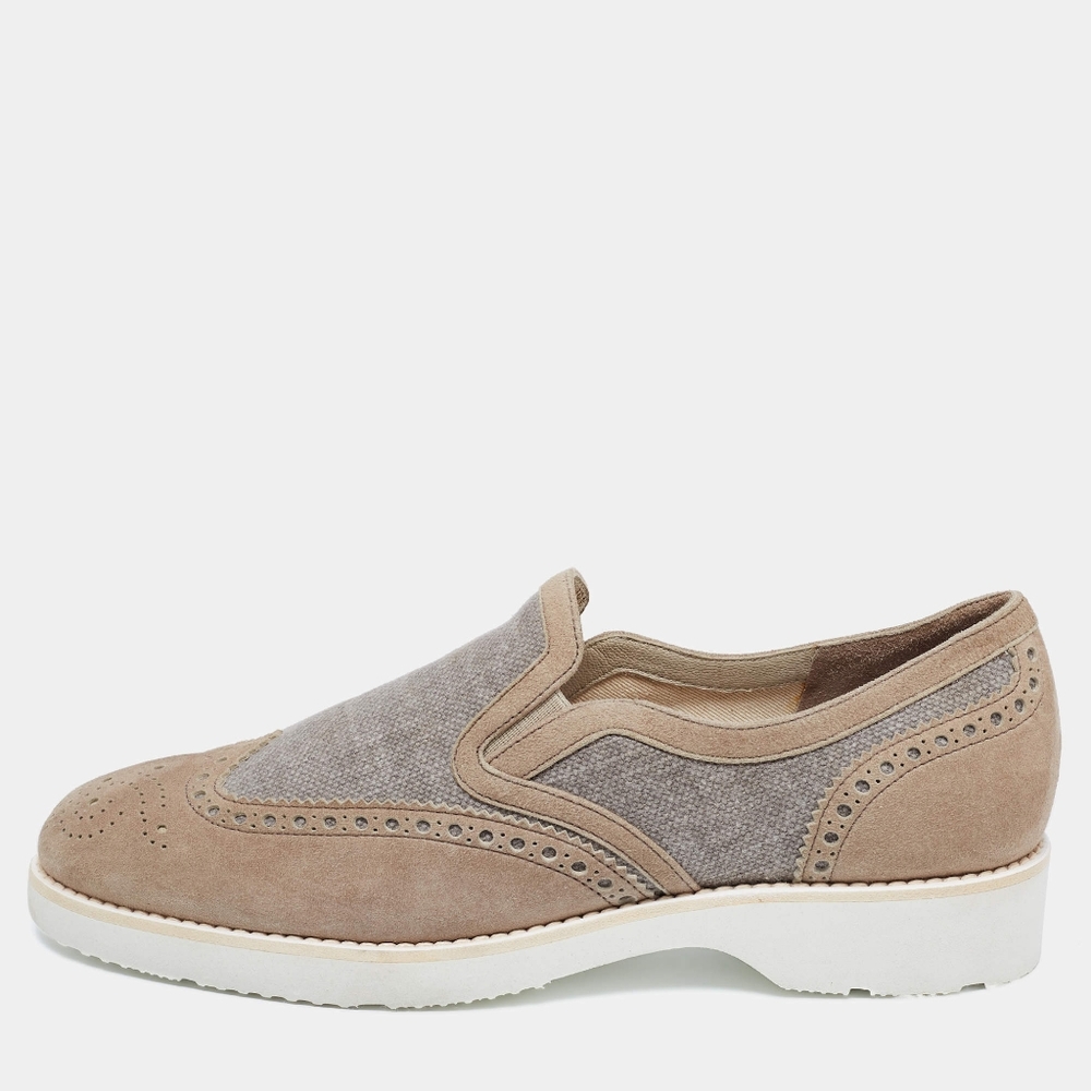 Santoni Women's Beige/Gray Loafers Size 38.5 EU